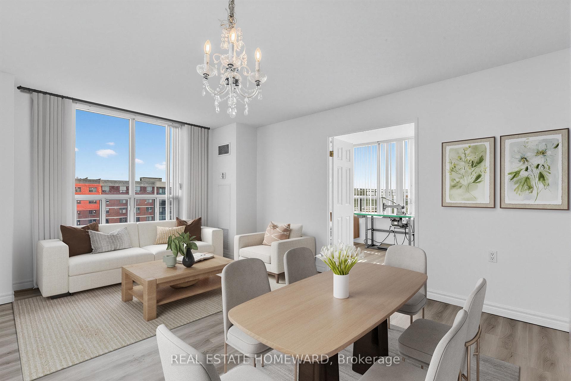 Virtually staged photo of Living/Dining area
