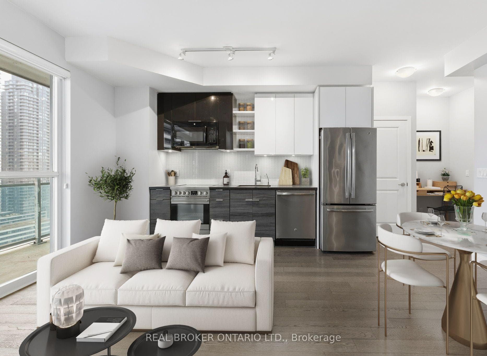 Living, Dining, Kitchen - virtually staged
