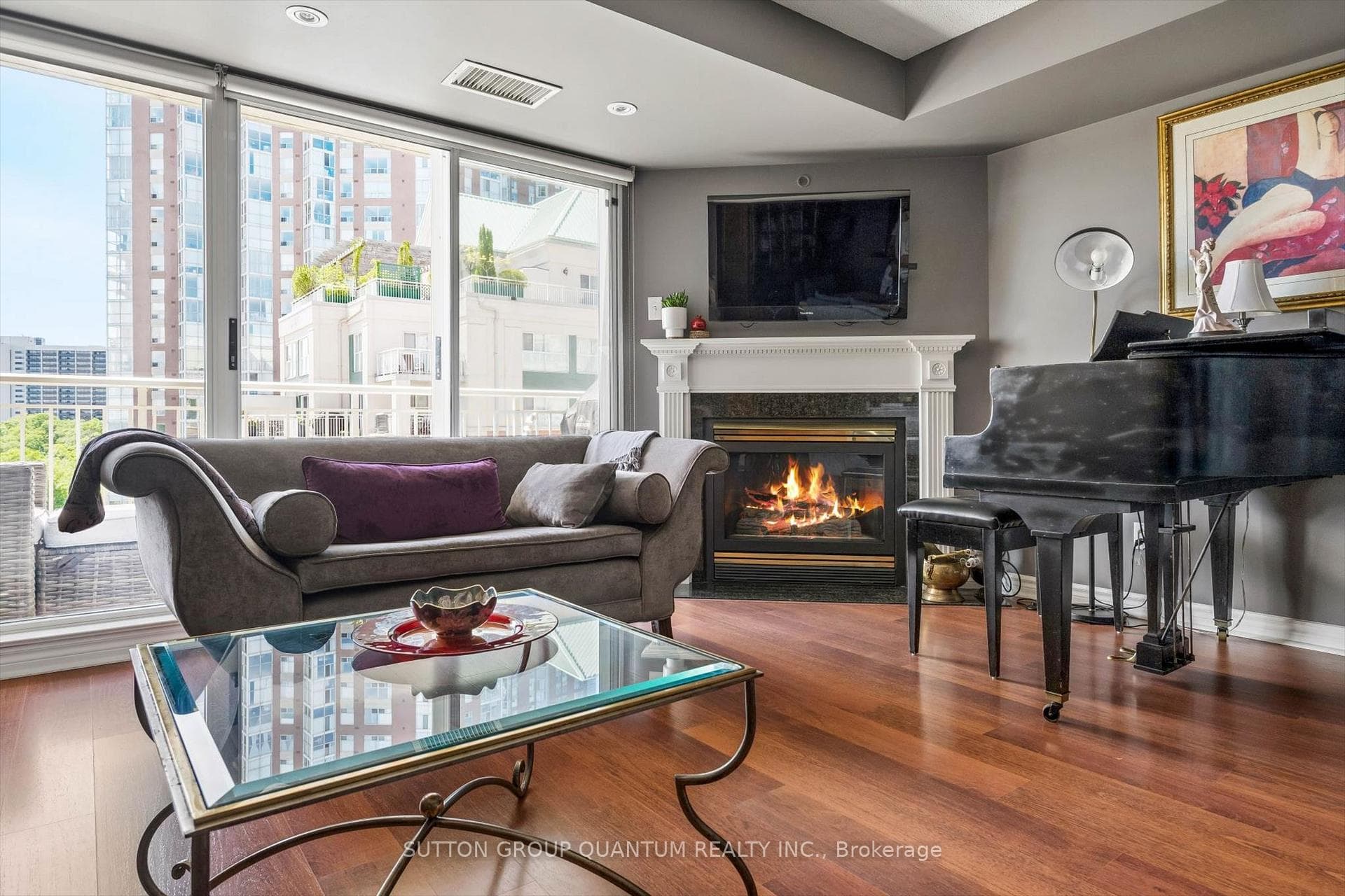 Spacious Living Room With A Gas Fireplace